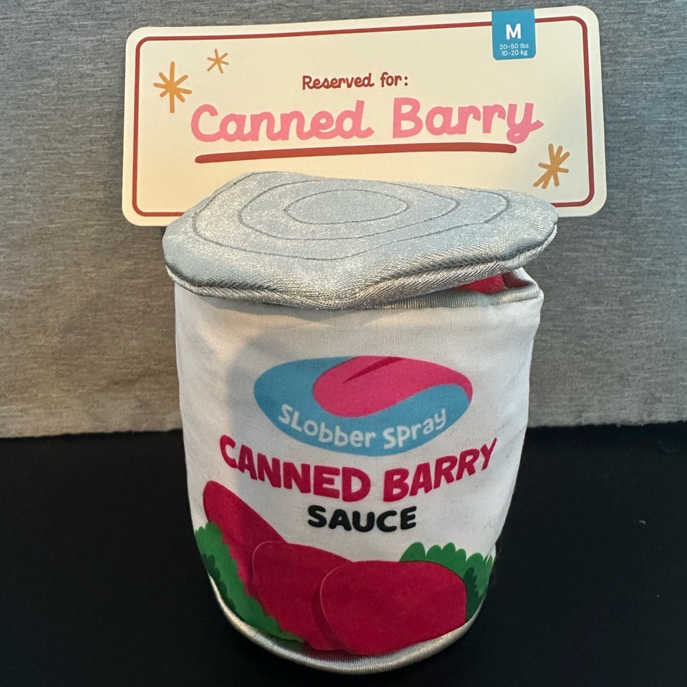NWT Bark Box M Slobber Spray Canned Barry Sauce Plush Dog Toy Multi-Part Crinkle